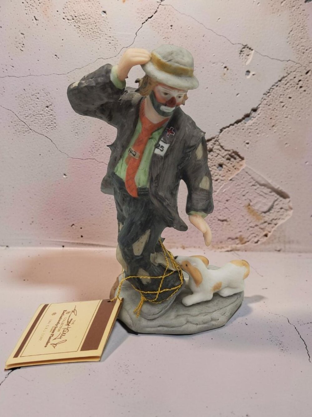 vintage 1984 flambro the emmitt kelly collection "weary willie" clown bisque fig